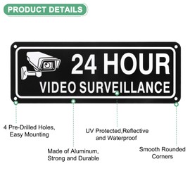 M METERXITY 1-Pack 24 Hour Video Surveillance Sign, 10" x 3.5" Reflective UV Protected Waterproof Security Camera Sign for House/Business/CCTV[Black+White]