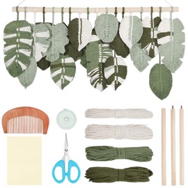 FREEBLOSS 40inch Macrame Wall Hanging Leaves Kit DIY Green Leaf Macrame Wall Hanging Large Chic Feather Boho Decor, Handmade Woven Art Leaf Tapestry for Bedroom, Living Room Macrame Kit for Beginners