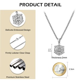 murtoo Compass Necklace for Men Women, Stainless Steel Necklace with Compass Coin Pendant, Gold Silver Mens Necklace Gift Ideal