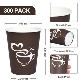 Clawsoff 300 Count 12 oz Paper Coffee Cups, Disposable Drinking Cups for Hot or Cold Beverage, 12 ounce Brown Coffee Cups for Party, Business, Travel, Picnic