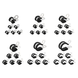 sourcing map 106pcs 304 Stainless Steel Cable Clamps 1/4"-3/4" Rubber Cushioned Insulated Clamp Metal Loop Pipe Clamp for Tube Pipe Wire Cord Installation
