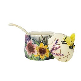 Old Tupton Ware Art Deco "Summer Bouquet" Design Honey Pot & Spoon