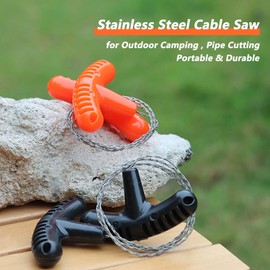 3 Pcs Cable Saw Stainless Steel Wire Saw 24-Inch Pocket Hand Saw for PVC, PE, ABS Pipes Cutting, Camping Hiking Wood Cutting (Black)