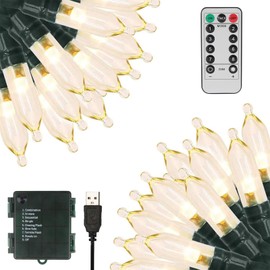 XTF2015 Christmas Lights 66ft 200 LED Battery String Lights Timer Memory Function USB or Battery Powered Waterproof String Lights for Indoor Outdoor Decoration (Warm White)