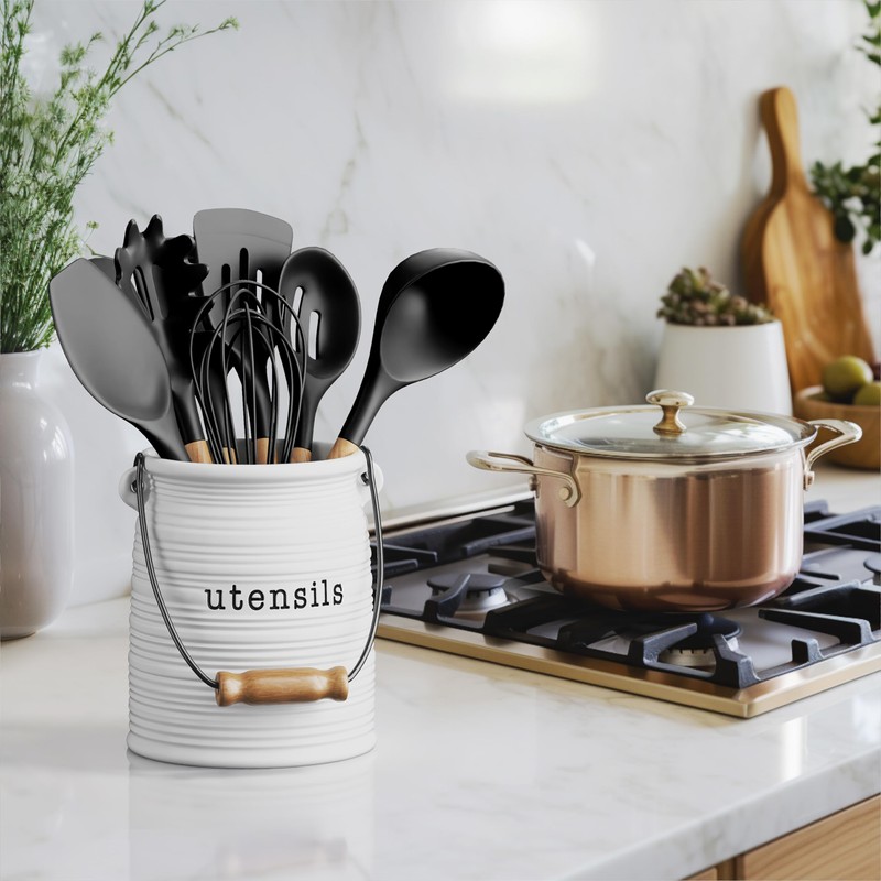 Barnyard Designs Ceramic Farmhouse Kitchen Utensil Holder for Countertop, Decorative