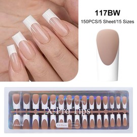 MEET ACROSS French Tip Press On Nails - Skin Tone Nude and Color Series, Medium Square X-Pro Tips Starter Kit