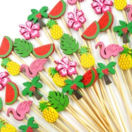 WorldBazaar Summer Cocktail Picks Tropical Party Supplies 120PCS Decorative Toothpicks for Appetizers Food Fruit Sticks Birthday Pool Beach Hawaiian Party Decorations