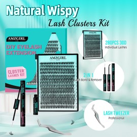 Eyelash Extension Kit, 280 Pieces, Eyelash Clusters, 30D Eyelash Extension Kit, Individual Eyelashes, Natural Eyelash Clusters Kit with Eyelash Binding and Seal, Waterproof, Eyelash Tweezers