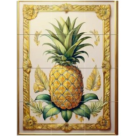 Tile Mural Pineapple Decor Pattern A943 Kitchen Bathroom Shower Wall Backsplash Splashback 3x4 4.25" Ceramic, Matte
