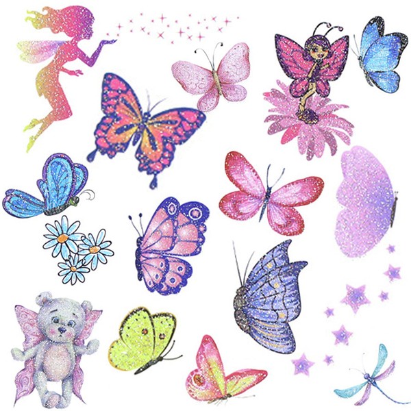 Wendergo 12 Sheets Butterfly Kids Tattoos, Temporary Butterfly Stickers, Glitter Tattoos for Girls Children Birthday Party Carnival Makeup Party Bag Fillers