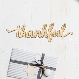 Woodums – Thankful Script Wooden Wall Art Decor, Unfinished Wood Sign for Family Room Decor, Charlie Script Letter Wood Cutout, 24 x 7 Inches Wall Decorations for Living Room