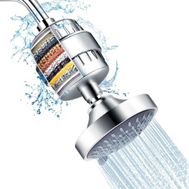20-Stage Filtered Shower Head with High Pressure Rain Spray, 5 Modes, Water Softener for Hard Water, Chrome