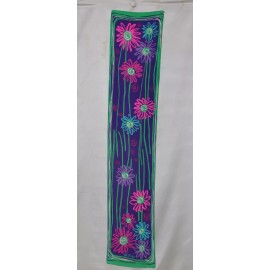 Bob Mackie Wearable Art 100% Silk Floral Print Scarf With Gift Box-- Purple/Aqua