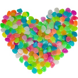 Hisredsun 300pcs multi Glow in The Dark Pebble,Glowing Pebbles Plastic Stone Luminous Garden Pebbles Gravel Decoration for Garden Pathway Yard Aquarium Fish Tank (Multi)
