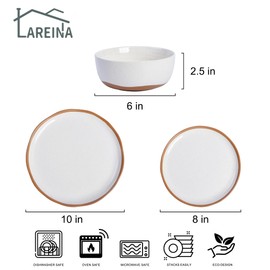 Lareina Plates and Bowls Set, 12 Pieces Farmhouse Ceramic Dinnerware Sets, Scratch Resistance, Dishwasher Microwave Safe, Vanilla White