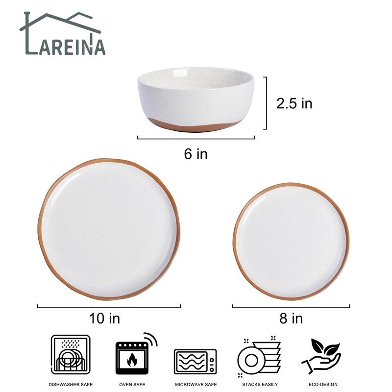 Lareina Plates and Bowls Set, 12 Pieces Farmhouse Ceramic Dinnerware