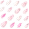 Pink Press on Nails Medium Almond Fake Nails 3D French