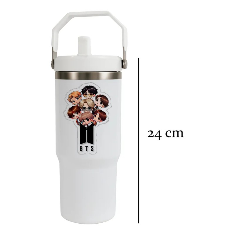 Termo Alto Acero Inoxidable Bts Integrantes Animado Kpop Blanco