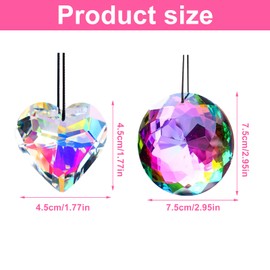 ROSYLEVE Suncatcher Crystal 2 Pieces Rainbow 75 mm and Heart Suncatcher 45 mm with 2 Pieces Rope Uncatcher Crystal Crystals for Hanging for Garden Window Balcony
