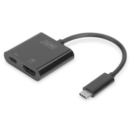DIGITUS USB Type-C Multiport Graphics Adapter, USB Type-C to HDMI + USB C, Charging Function, 4K Ultra HD 60Hz, Plastic, Black