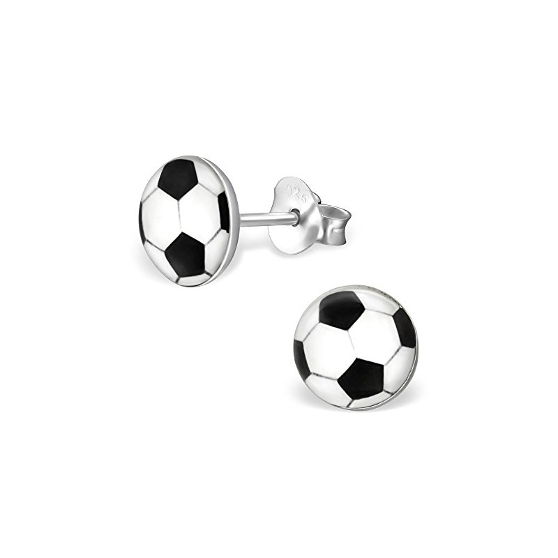 Small Black & White Football Earrings - Sterling Silver