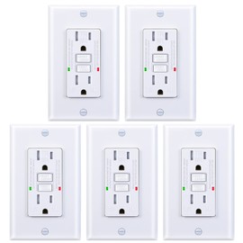 3GRACE 15 Amp GFCI Outlet, Tamper-Resistant, Weather Resistant Receptacle Indoor or Outdoor Use, LED Indicator with Decor Wall Plates and Screws，UL Listed, White (5 Pack)