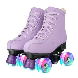 Hurber Women Roller Skates High-Top Double-Row PU Leather Outdooer Roller Skates for Girls (Purple flashing wheel,36 - US:6)