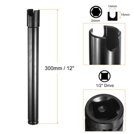 HARFINGTON Deep 6-Points Impact Socket 1/2" Drive 24mm Metric Socket 12" Length with 1/4" Hex Shank Adapter, CR-V Steel Socket Adapter Accessory Tool Set Kit for Hex Bolts Nuts