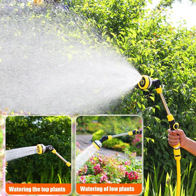 Bewässerungslanze, lange Metall-Sprühlanze Gartenbewässerungsstab, 8 einstellbare Modi, Sprühdüse, 180° drehbar,