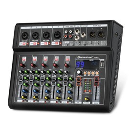 6-Channel Audio Mixer for PC, SX-6iu Mixing Console with XLR Inputs, Bluetooth, 99 Digital Signal Processor Effects, USB Interface, MP3 Compatible for Podcast, Music, Recording 9.84"x2.17"x12.6"inches