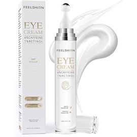 6% Caffeine + 1% Retinol Eye Cream for Dark Circles, Puffy Eyes & Bags | 360° Massage Ball for Fine Lines | Collagen & Centella | Anti-Aging Under Eye Care for Sensitive Skin Men & Women(0.7fl.oz)