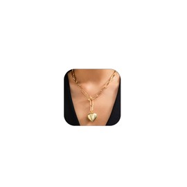 ALRNBY Gold Heart Necklace for Women Silver Heart Pendant Necklaces Chunky Toggle Necklace Stainless Steel Trendy Jewelry Valentine's Gift for Her Hypoallergenic (B-Gold)