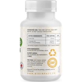 BIOIMPACT Vitamin D3 4,000 IU Softgel Tablets | High Strength | Premium Olive Oil | 401 Easy to Swallow Softgels | 1 Year+ Supply | Supports Immune System | Non-GMO & Gluten-Free | UK Manufactured