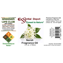 Neroli Fragrance Oil - 4 oz - Supplied in 4 oz. Amber Glass Bottle with Black Phenolic Cone Lined and Safety Sealed Cap