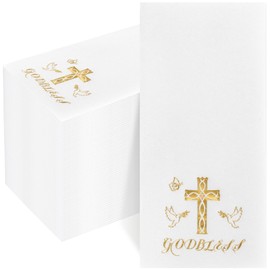 Joyido 50 Pack Cross Paper Napkins - Easter Napkins Disposable - Gold Cloth-Like Feel Dinner Paper - Heavy Duty Hand Towels for Religious Party, Baptism, Confirmation, Christening, First Communion