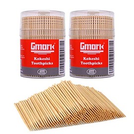 Gmark Wooden Toothpicks 3200 Pieces Kokeshi Style, Cocktail Safe Use Sturdy Round Holder 8 Packs of 400, 2.6" Kokeshi Toothpicks - Japanese Style, Party Appetizer Olive Fruit Teeth Cleaning GM1068
