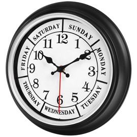 45MinST 12 Inches Retro Wall Clock,Day of The Week Wall Clock,Calendar Day Clock,Silent Non Ticking Battery Operated Movement(Silver)