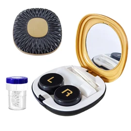 Contact Lens Case with Cleaner Washer Contact Lens Box Kit with Mirror, Compact Soak Storage Kit for Travel (Brown Black)