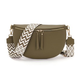 Vezluax 30x20cm bumbag for women fashion waist packs large bum bag women's Crossbody Bag Stylish fanny pack for women with Wide Strap Olive-Green