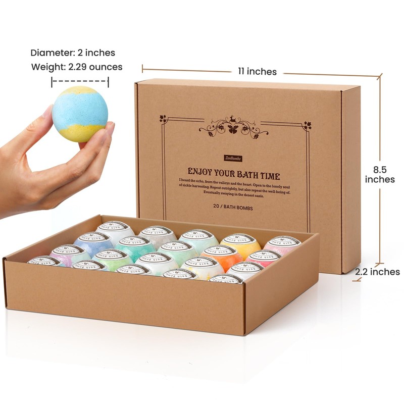 ZenBombs Bath Bombs Set, 20 pcs Natural Shea Butter &