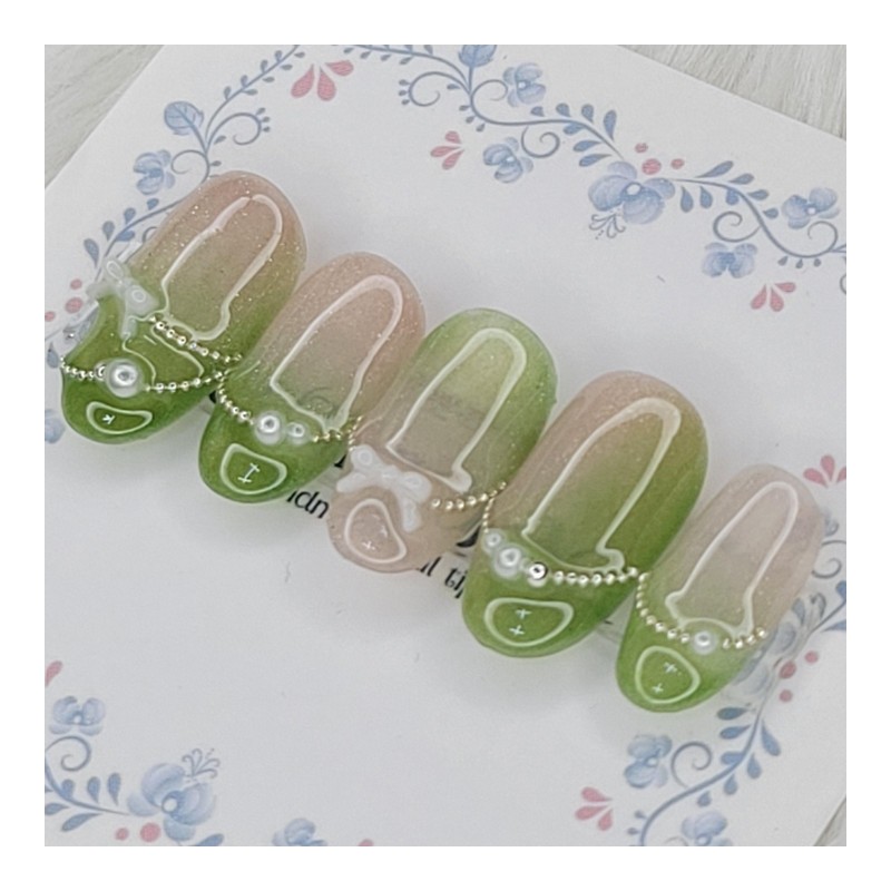Green Mist Handmade Nail Tips - Oval L / 그린