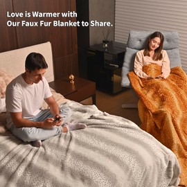 KAWAHOME Luxury Faux Fur Throw Blanket Animal Striped Sika Deer Print - Ultra Soft Fluffy Warm Winter Blanket, Fuzzy, Thick, Elegant Twin Size Blankets for Couch Bed Sofa Chair, 66x90 Inches, Brown