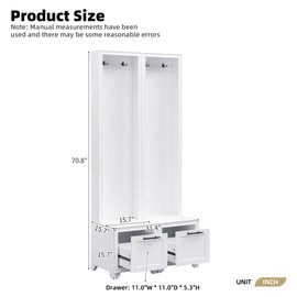 LUMISOL Narrow Entryway Hall Tree Set of 2, Coat Rack with 4 Hooks and Black Retro Handles, 3-in-1 Seating Bench with 2 Storage Drawers, for Living Room Hallway, White
