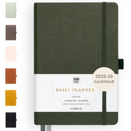 Scribble & Dot® A Daily Planner, Weekly and Monthly Planner 2025-2026 | Achieve Your Goals With This Daily Productivity Planner, USA A5 size, Hardcover Agenda. Start Anytime (FOREST)
