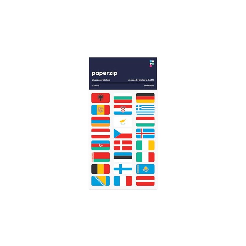 PAPERZIP - Flags of Europe – 48 Stickers for Business,