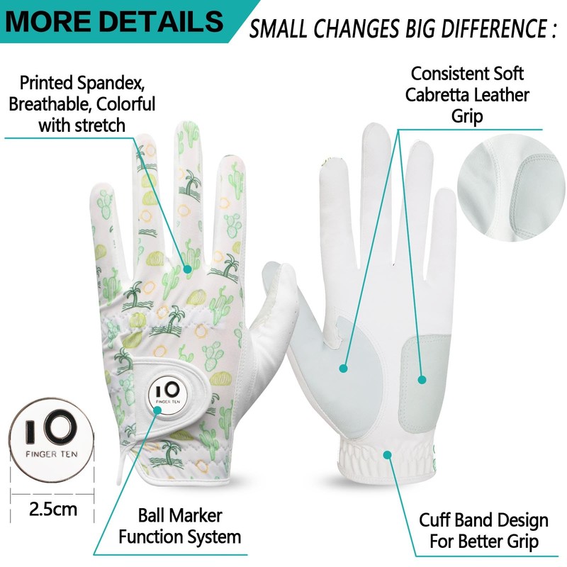 FINGER TEN Golf Gloves Men's Left Right Hand Leather with