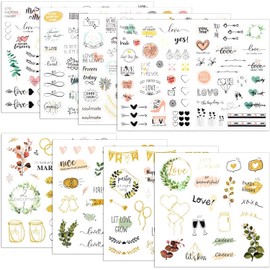 Wedding Stickers for Scrapbooking, 8 Sheets Waterproof Wedding Romantic Stickers Bridal Scrapbook Supplies for Envelope, Invitation, Scrapbook