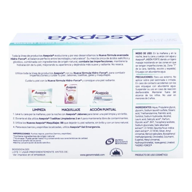 Asepxia Jabón Barra Hidro Force Piel Mixta 100g
