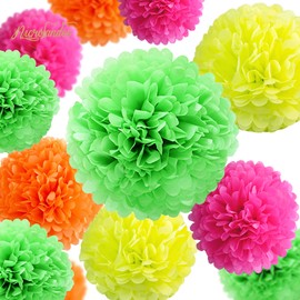 NICROLANDEE Blacklight Party Decorations - 12 PCS Fluorescent Neon Tissue Paper Pom Poms for Black Light Party, Birthday, Wedding, Baby Shower, Prom Dance Party Photography