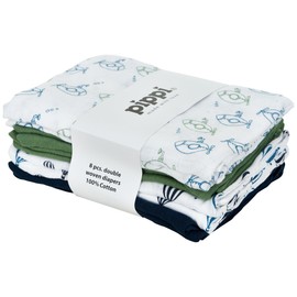 Pippi Muslin Nappies Set - Burp Cloths - Pack of 8 cloth nappies - Cotton 70x70